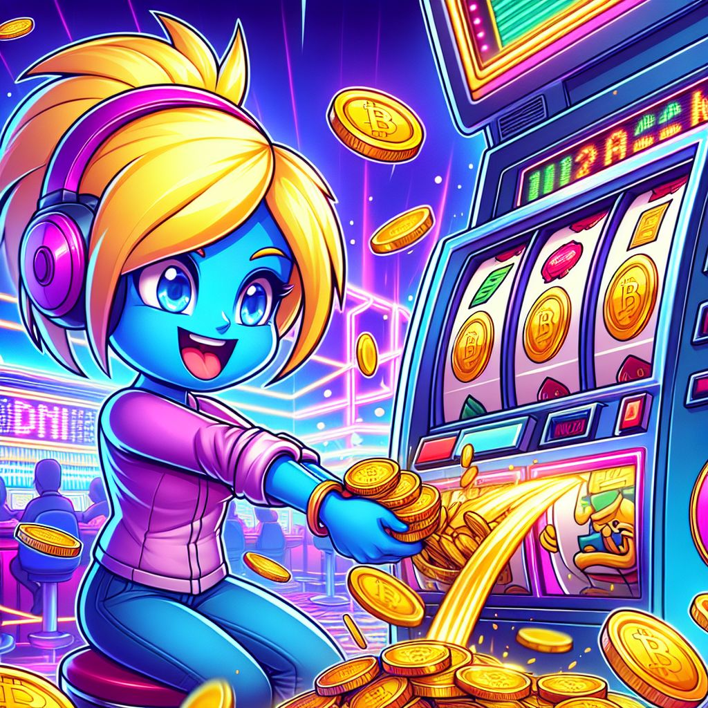 1xbdt slots cartoon character spinning a winning slot machine